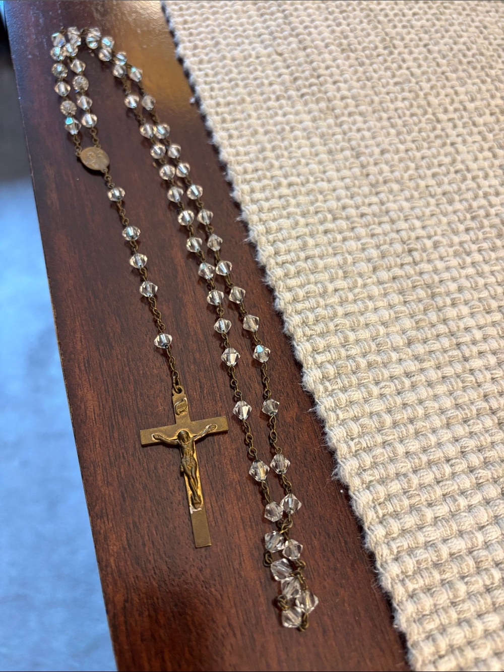 Vintage Gold-Tone Clear Bead Rosary!!